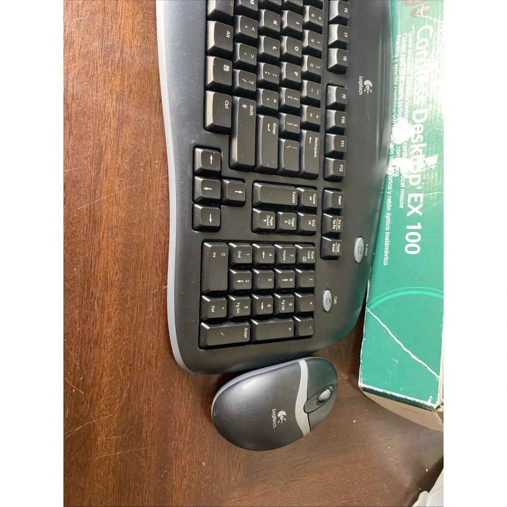 Logitech Cordless Desktop EX 100 Wireless Keyboard Mouse Receiver Set Black